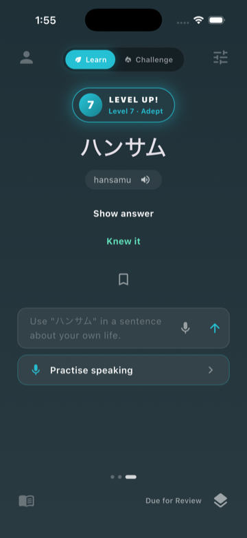 Level up moment with a practice-speaking prompt